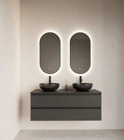 Gliss Design Aura ovale spiegel 40x100cm met LED-verlichting en verwarming zwart mat