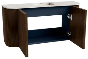 Mondiaz Joya DLux 85cm toiletmeubel ronding links/rechts walnut met wastafel faye midden 1 kraangat frappe
