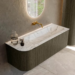 Mondiaz Kurve-dlux 125cm badmeubel ronding links shadow met 1 lade en deur en wastafel big medium rechts zonder kraangat glace