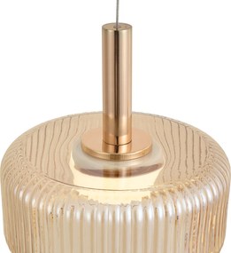 Design hanglamp rosé goud met amber glas incl. LED 3-staps dimbaar 5-lichts easylift - Fiera