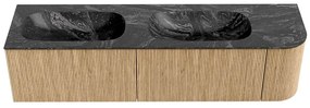 Mondiaz Kurve-dlux 175cm badmeubel ronding rechts oak met 2 lades en 1 deur en wastafel stor small dubbel/links 2 kraangaten lava