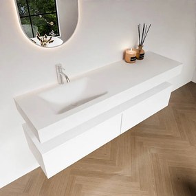 Zaro Alan badmeubel 160cm talc 2 lades met vrijhangende wastafel cloud links 1 kraangat talc