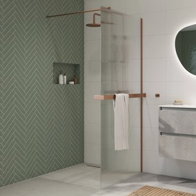 Saqu Modulo inloopdouche incl. antikalk 120x210cm geribbeld glas met handdoekhouder geborsteld koper