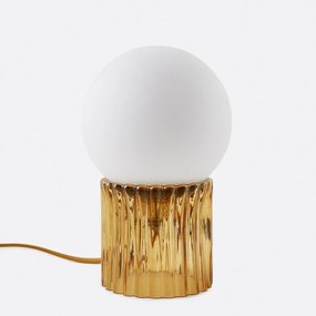 Tafellamp, gekleurd geribbeld glas en opaline