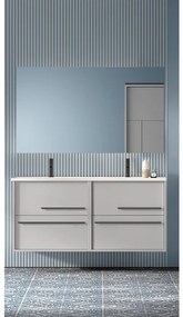 Saniclass Prime Essential Badkamermeubelset - 120x55x46cm - 2 rechthoekige wasbakken wit - 2 kraangaten - 4 lades - rechthoekige spiegel - mat greige (grijs) 2xSW892661/SW804533/SW724613