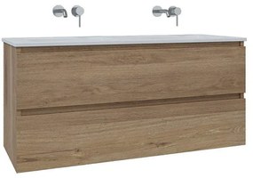 Adema Chaci Badkamermeubelset - 120x46x57cm - 2 keramische wasbakken wit - zonder kraangaten - 2 lades - eiken SW718703/SW773928