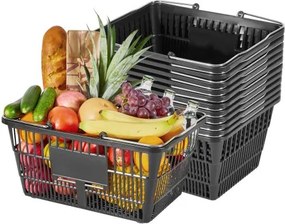 VEVOR Winkelmand, 12 stuks, 21 liter, stapelbare plastic mand met handvat, fijnmazig gaas, draagvermogen tot 9 kg, draagmand voor supermarkten, detailhandel, zwart