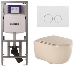 QeramiQ Dely Swirl Toiletset - 36.3x51.7cm - Geberit UP320 inbouwreservoir - slim zitting - glans witte bedieningsplaat - ronde knoppen - beige 0701131/SW706186/SW1000770/SW1026259