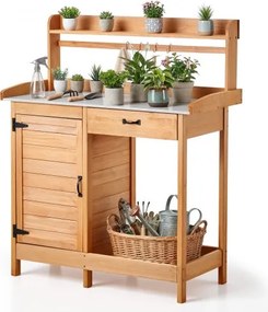 VEVOR Planttafel, Tuintafel, Werktafel met onderkast, Blad van gegalvaniseerd ijzer, Lade, Planken &amp; Haken, Bloementafel, Tuinkast voor Terras &amp; Tuin, 1120x465x1255 mm