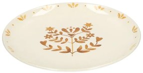 Dinerbord, steengoed, gedecoreerd met takjes, oker,Ø28 cm