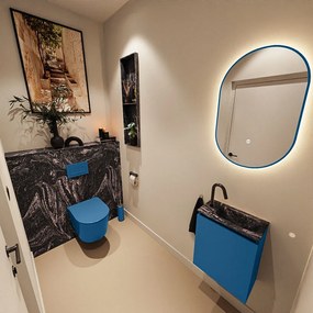 Mondiaz Ture DLux toiletmeubel 40cm jeans met wastafel lava rechts met kraangat