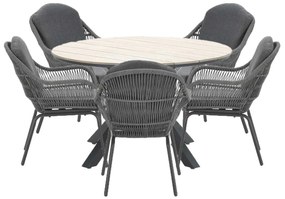 Garden Impressions Yima tuinset 6-delig licht grijs - Tulli tuintafel bruin Ø148 cm