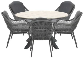 Garden Impressions Yima tuinset 6-delig licht grijs - Tulli tuintafel bruin Ø148 cm