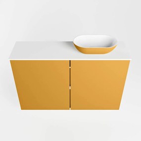 Mondiaz Fowy toiletmeubel 80cm ocher met gele waskom rechts en kraangat