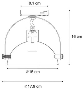 Industriële 1-fase railSpot / Opbouwspot / Plafondspot zwart met gouden binnenkant - Magnax Industriele / Industrie / Industrial E14 rond Binnenverlichting Lamp