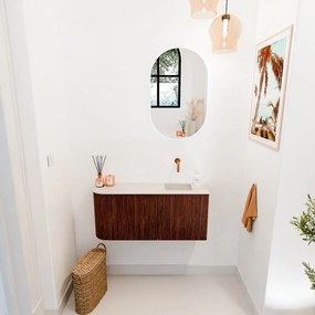 Mondiaz Joya DLux 90cm toiletmeubel ronding links ruby met wastafel faye rechts zonder kraangat meli