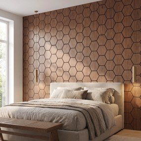Hexagon Panel Walnoot 81CM | Akoestisch | Wanddecor | Zeshoekig