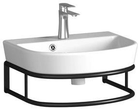 Badstuber Delta witte wastafel 45x36x12cm met spiegel en zwart frame en plankje