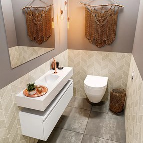 Mondiaz Andor toiletmeubel 100cm mat wit met witte wastafel midden met kraangat