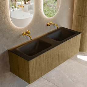 Mondiaz Kurve 130cm badmeubel dusk met 2 lades en wastafel cloud dubbel zonder kraangat urban