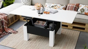 Mazzoni OSLO wit / zwart mat, uitklapbare salontafel met in hoogte verstelbaar blad