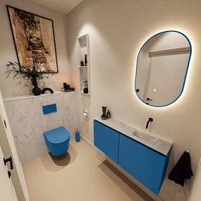 Mondiaz Ture DLux toiletmeubel 100cm jeans met wastafel opalo rechts zonder kraangat