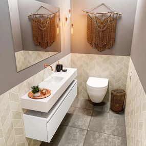 Mondiaz Andor toiletmeubel 120cm mat wit met witte wastafel midden zonder kraangat