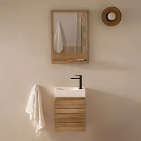 Teakhouten Badkamermeubelset Met Geïntegreerde Wastafel In Napier Cement Teakhout & Rechthoekig Hout 50x70 Cm Mazure & Zwart ↑20 - Sklum
