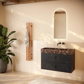 Muebles Murcia badmeubel ribbelfront 100cm antraciet met Dark Emperador wastafel zonder kraangat