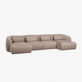 Modulaire Bank Met Dubbele Chaise Longue Van 4 Delen In Chenille Coquette Chenille Tarwebruin - Sklum