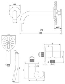 Brauer Brushed Carving inbouw badkraan met 3 standen handdouche RVS geborsteld PVD