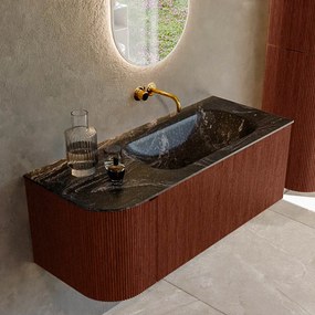 Mondiaz Kurve-dlux 115cm badmeubel ronding links ruby met 1 lade en deur en wastafel big small rechts zonder kraangat lava