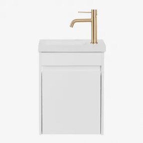 Narek Zwevend Houten Badkamermeubelset Met Geïntegreerde Wastafel Wit & Spiegelloze & Geborsteld Goud ↑20 Cm Met Aftapkraan Zonder - Sklum