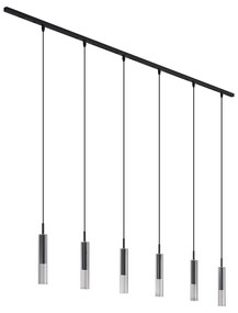 Modern railsysteem zwart met 6 hanglampen zwart met smoke glas 1-fase - Slimline Loyce