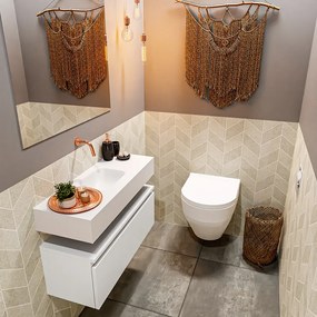 Mondiaz Andor toiletmeubel 80cm mat wit met witte wastafel midden zonder kraangat