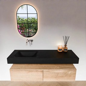 Zaro Alan badmeubel 140cm washed oak 2 lades met vrijhangende wastafel cloud links zonder kraangat urban