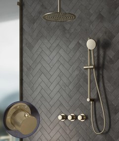 Saniclear Plus Curved inbouw regendouche met 20cm hoofddouche, plafondarm en glijstang geborsteld messing - mat goud