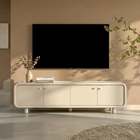Tv-meubel Beige Hout Met Ronde Hoeken 200 Cm - 200x43x50cm.