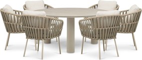 Tuinset Ronde Tuintafel 6 personen 158 cm Rope Zand/Beige Coco Elara/Trino