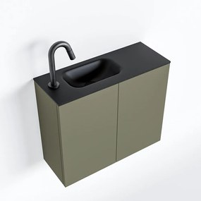 Zaro Polly toiletmeubel 60cm army met zwarte wastafel met kraangat links