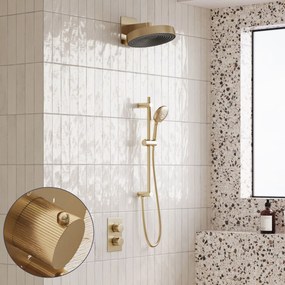 Saniclear Evolution Stripes inbouw regendouche met glijstang en 2 standen handdouche geborsteld messing - mat goud