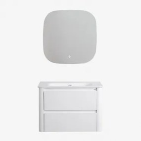 Egerton Zwevend Houten Badkamermeubelset Met Geïntegreerde Wastafel Wit & Vierkant Led En Anticondens 75x75 Cm Riben & Zonder Kraan - Sklum