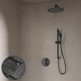 Saniclear Iron Curved inbouw regendouche rond met 20cm hoofddouche, muurarm, 2 standen handdouche en glijstang verouderd ijzer - gunmetal
