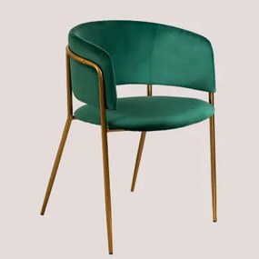 Set Van 4 Nalon Gestoffeerde Eetkamerstoelen Goud & Fluwelen Jungle Groen & Fluwelen - Sklum