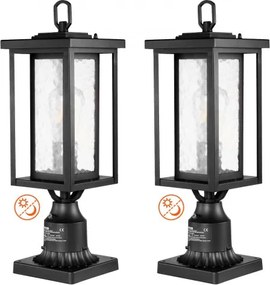 VEVOR 2-pack schemer-tot-zonsopgang buitenlantaarnpalen, 450 mm, waterdichte lantaarnpaallampen met 3,5 inch glazen kap op de paalbevestiging, bliksembestendige buitenlantaarnpaal voor op terras en tuinpad