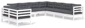 vidaXL 9-delige Loungeset met kussens massief grenenhout wit