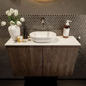 Mondiaz Fowy toiletmeubel 80cm dark brown met witte waskom midden zonder kraangat