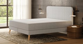 Emma Signature Boxspring Bed 200x200 - Light Grey - Vertical Tufted HB - Wooden Feet