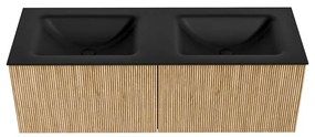 Mondiaz Kurve 130cm badmeubel oak met 2 lades en wastafel cloud dubbel zonder kraangat urban