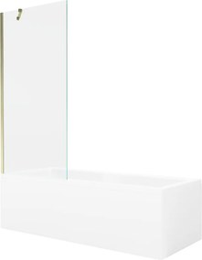 Mexen Cubik rechthoekig bad van 160 x 70 cm met ombouw en 1-delige scherm van 80 cm, transparant, goud - 550316070X9508000050
